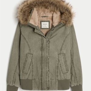 Hollister Olive Green Faux Fur-Lined Bomber Jacket